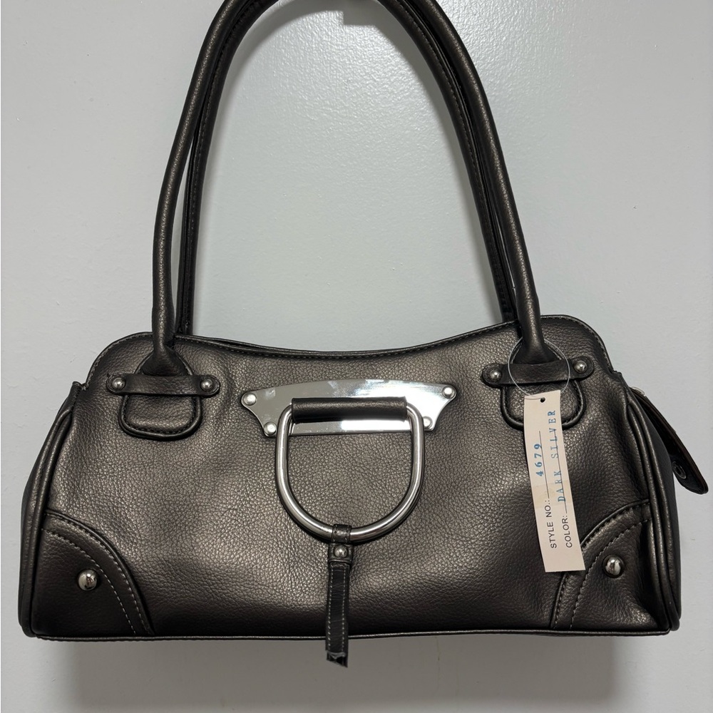 Dark Silver shoulder bag with silver hardware